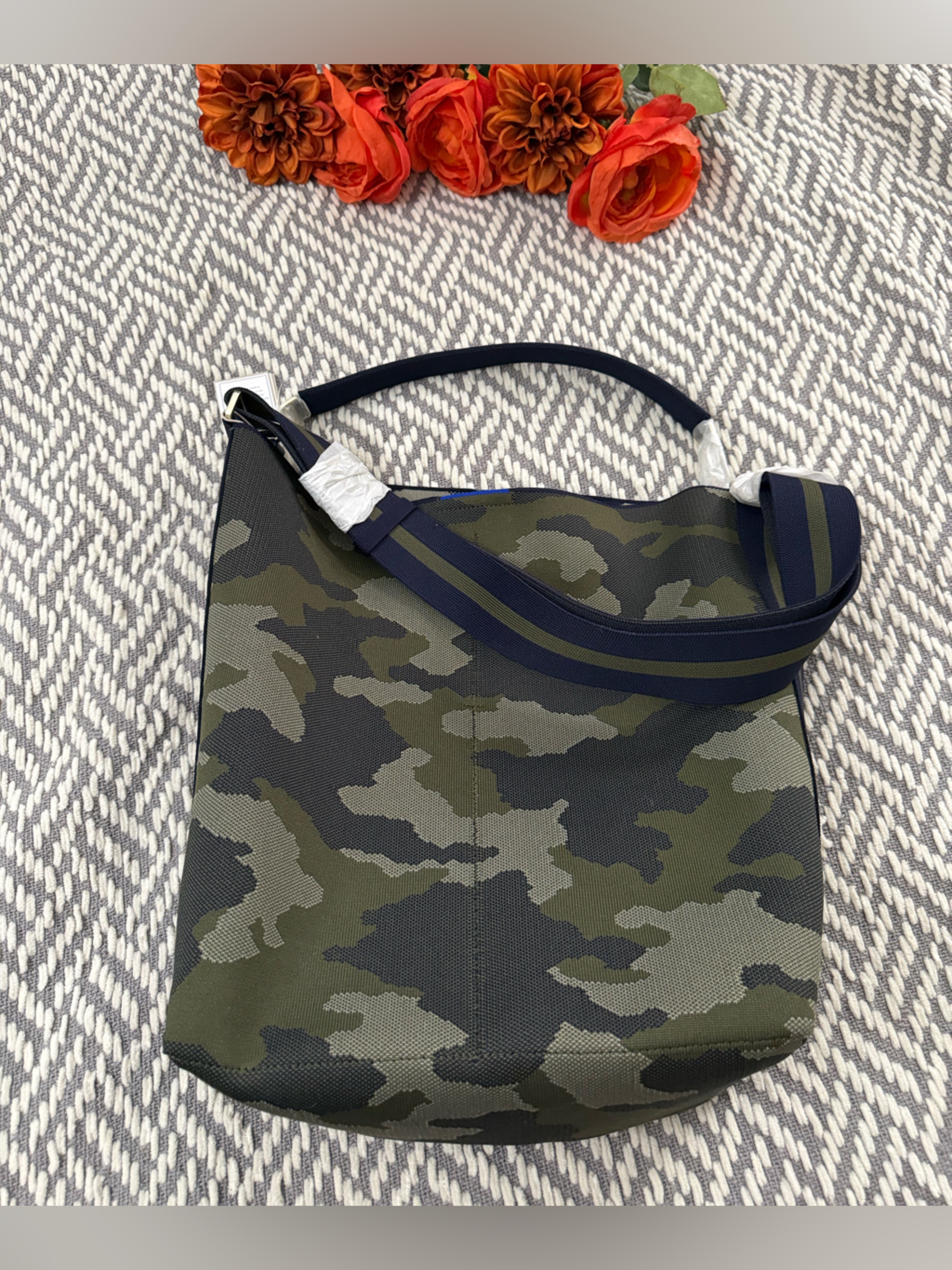 Rothy’s Camo Canvas Crossbody Bag With Navy Strap